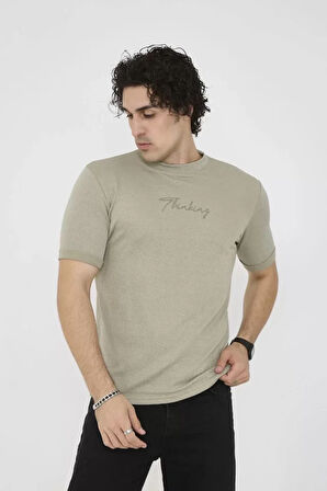 Unisex Bisiklet Yaka lim Fit Thirt Açık Yeşil