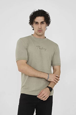 Unisex Bisiklet Yaka lim Fit Thirt Açık Yeşil