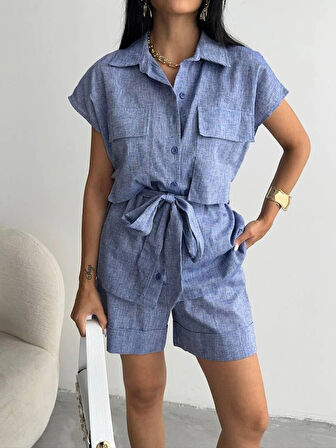 KETEN BAĞAAI KOSUZ GÖEK  DUBE PAÇA ŞORT TAKI  acivert