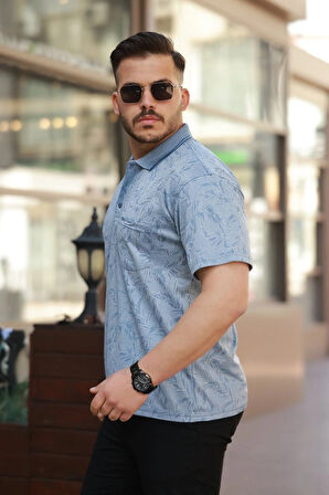 Erkek Yakalı Jakar Baskılı Kısa Kollu Tshirt