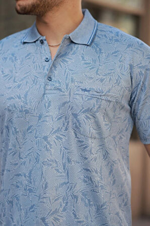 Erkek Yakalı Jakar Baskılı Kısa Kollu Tshirt