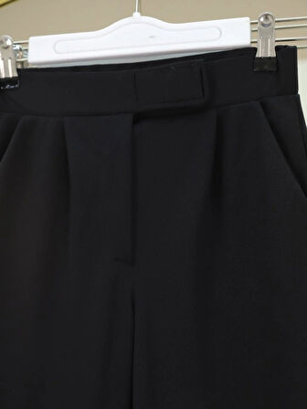 Cırtlı Fermuarlı Palazzo Pantolon Siyah