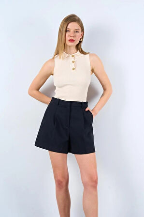 Patlı Düğmeli Triko Atlet  Beyaz Kayısı