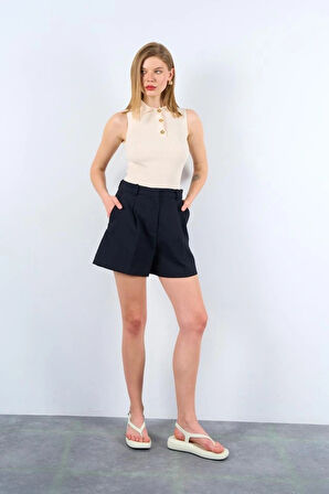 Patlı Düğmeli Triko Atlet  Beyaz Kayısı