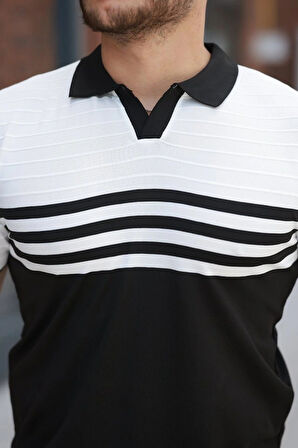 Erkek çizgi Desenli Yakalı Kısa Kollu Tshirt