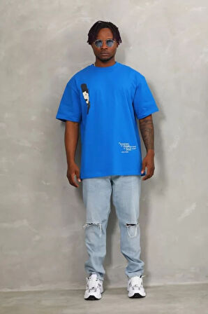 Unisex Oversize Baskılı Bisiklet Yaka Thirt  avi