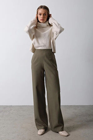 Beli Yarım Lastikli Palazzo Pantolon  Haki