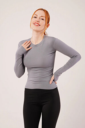 Uzun Kollu Basic Gri Bluz