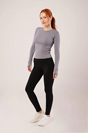 Uzun Kollu Basic Gri Bluz