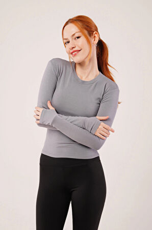Uzun Kollu Basic Gri Bluz