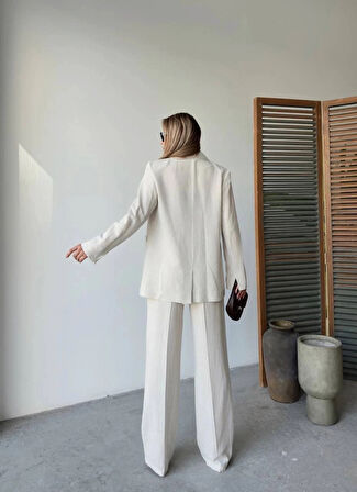 Keten Ceket Pantolon Ikili Takım  Beyaz