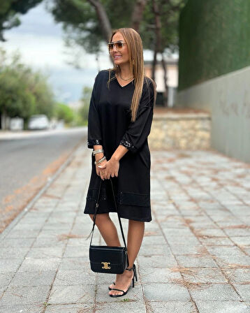 Kadın odal Kumaş Kol Ve Etek Ucu Payetl Elbise