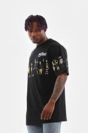 Unisex Bisiklet Yaka Baskılı Oversize Thirt  iyah