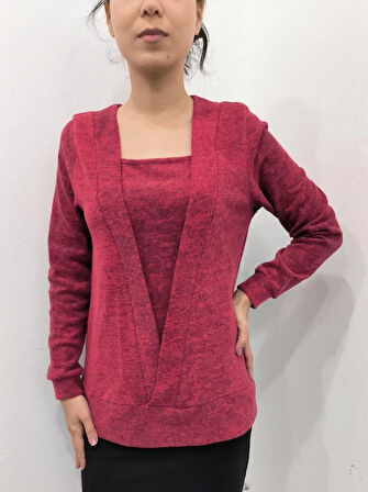 Kadın Uzun Kollu Kruvaze Yaka Kol Ve Etek Ucu Manşet Detay Yumoş Bluz