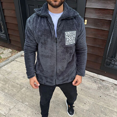 Erkek Polar Fermuarlı weatshirt – Kapüşonsuz, Cepli, Yumuşak Dokulu, Oversize Rahat Kalıp, Kışlık ıcak Tutan Fermuarlı Üst  Füme