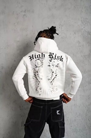 Erkek Baskılı Kapşonlu weat  Beyaz