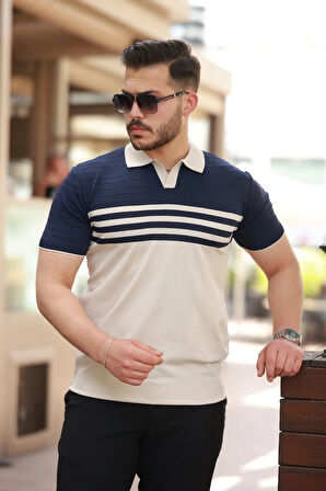 Erkek çizgi Desenli Yakalı Kısa Kollu Tshirt