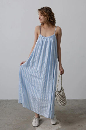 Askılı Çizgi Desen Elbise  Bebe avisi