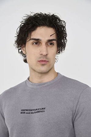 Unisex Bisiklet Yaka lim Fit Thirt Gri