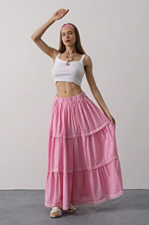 Dantel Detaylı Etek  Pembe