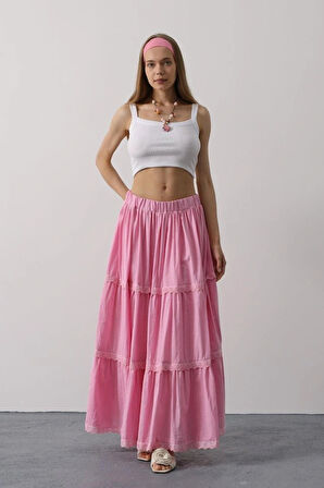 Dantel Detaylı Etek  Pembe
