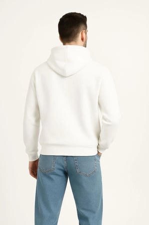 Erkek Kapüşonlu weatshirt Hoodie 3 İplik Şardonlu Pamuklu Kumaş, Önü Baskılı, Fermuarlı Rahat Kalıp, Kışlık Ve okak tili weat  Beyaz