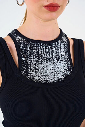 İçi Baskılı Halter Yaka Kaşkorse Atlet  iyah