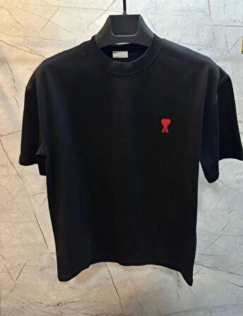 Unisex Bisiklet Yaka Baskılı Oversize Thirt  iyah