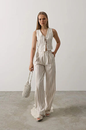 Çizgili Yelek Takım  BeyazTaş