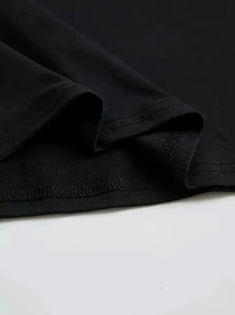 Baskılı Oversize Bisiklet Yaka Tshirt  iyah