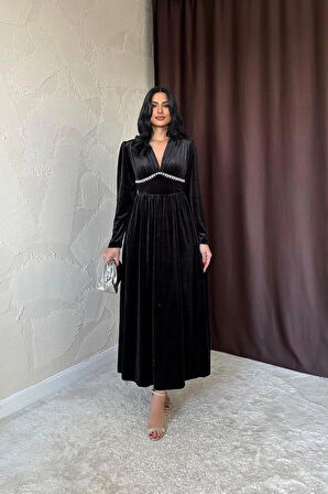 iyah Göğüs Altı Taşlı Elbise