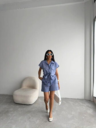 KETEN BAĞAAI KOSUZ GÖEK  DUBE PAÇA ŞORT TAKI  acivert