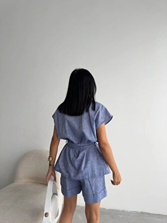 KETEN BAĞAAI KOSUZ GÖEK  DUBE PAÇA ŞORT TAKI  acivert