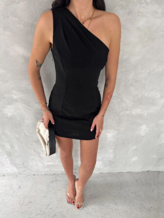 Tek Omuzlu Kolsuz ini Boy Elbise  iyah