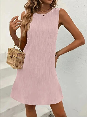 Kadın Sıfır Kollu Bisiklet Yaka Bürümcük Elbise