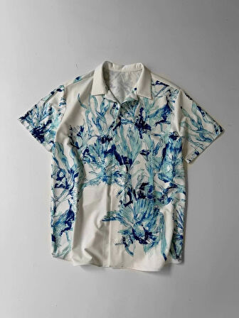 İki İplik Kumaş Baskılı Gömlek  Beyaz