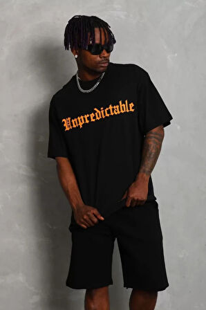 Unisex Oversize Baskılı Bisiklet Yaka Thirt  iyah