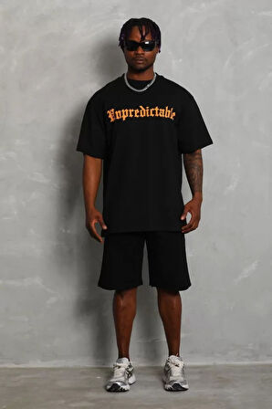 Unisex Oversize Baskılı Bisiklet Yaka Thirt  iyah