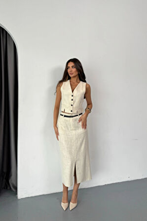 YELEKÖNDEN YIRTMAÇLI ETEK TK ŞANTUK KETEN  Ham