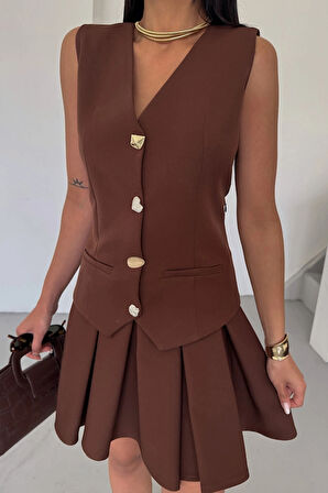 YELEK  PİLELİ ETEK GÖRÜNÜMLÜ ELBİE  Kahverengi