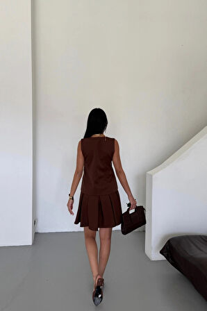 YELEK  PİLELİ ETEK GÖRÜNÜMLÜ ELBİE  Kahverengi