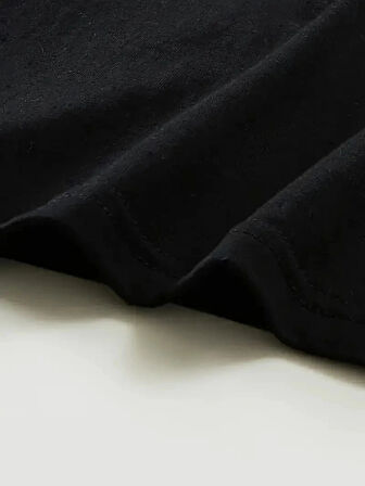 Baskılı Oversize Bisiklet Yaka Tshirt  iyah