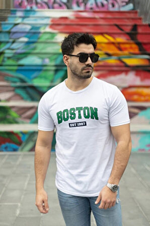 Erkek Boston Baskılı Süprem Tshirt
