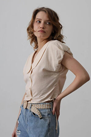 Bebe Yaka Yanları Bağlamalı Bluz  Taş