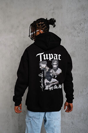 Erkek Oversize Üç İplik Kapüşonlu weat – iyah Kol Ve Etek Ribana Detaylı, Ön Ve ırt Baskılı, Kanguru Cepli Rahat Kalıp odel