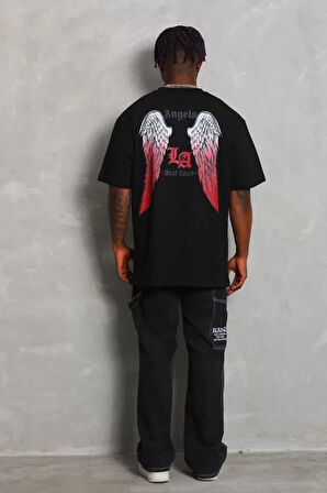 Unisex Oversize Baskılı Bisiklet Yaka Thirt  iyah