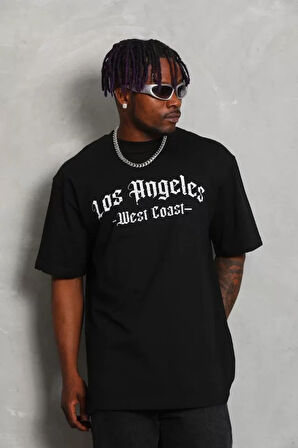 Unisex Oversize Baskılı Bisiklet Yaka Thirt  iyah