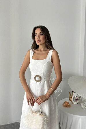 Ekru Kuplu Uzun Elbise