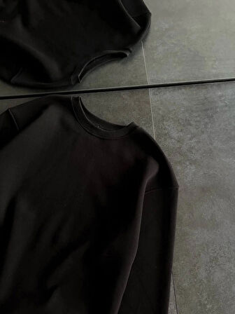 Kışlık Bisiklet Yaka Üç İplik Basic weathirt  iyah