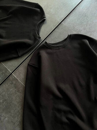 Kışlık Bisiklet Yaka Üç İplik Basic weathirt  iyah